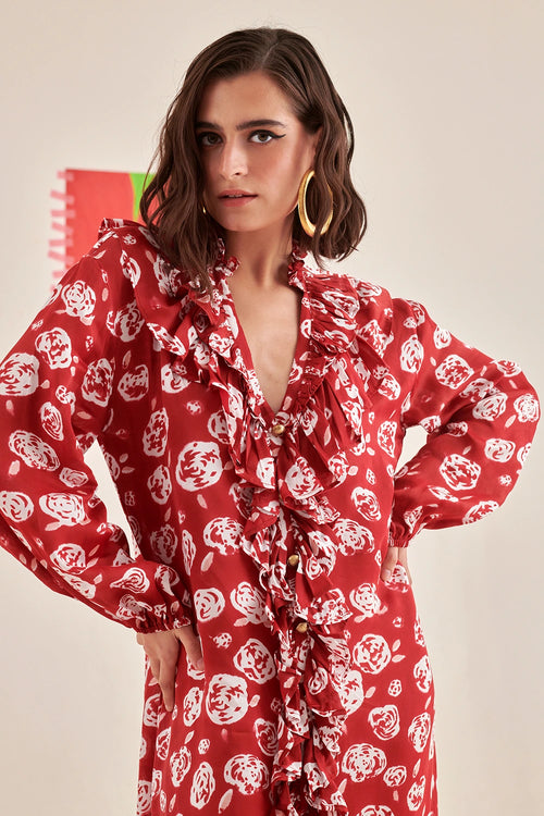 Rose Scarlet Ruffle Dress