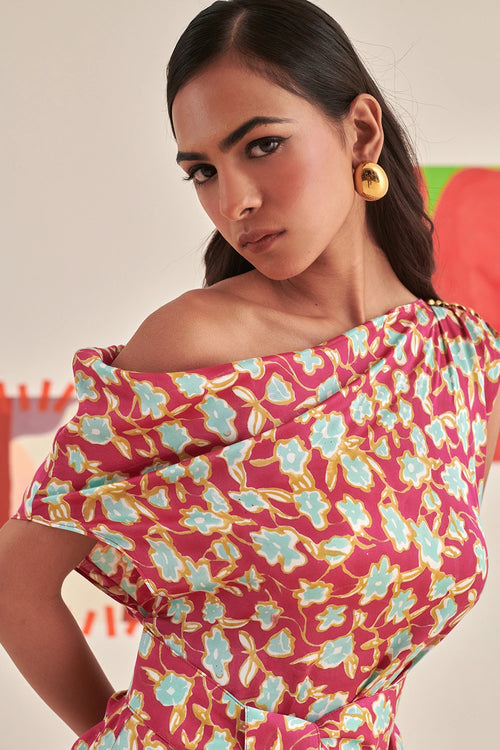 One Shoulder Draped Dress