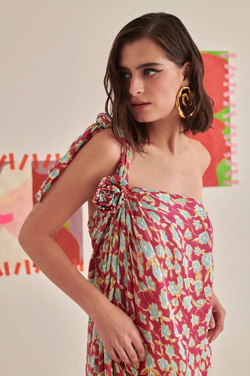Floral Halter Neck Draped Dress