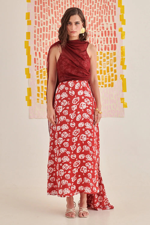 Rose Scarlet Slip Draped Dress