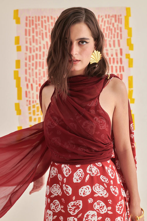 Rose Scarlet Slip Draped Dress