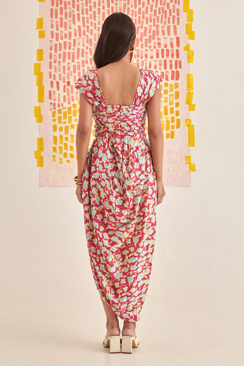 Pleated Bustier Draped Dress