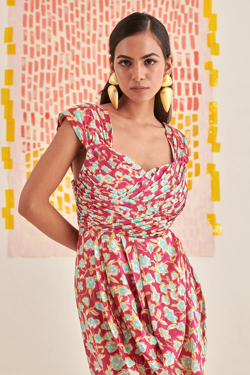 Pleated Bustier Draped Dress