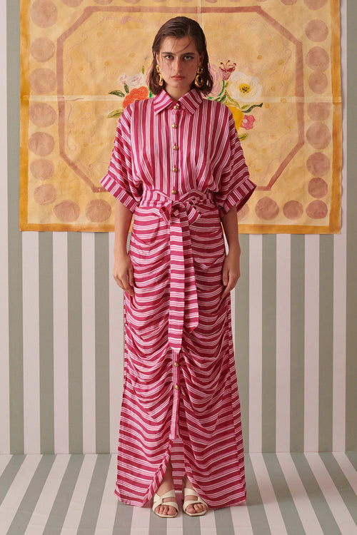 Blush Stripes Draped Shirt Dress