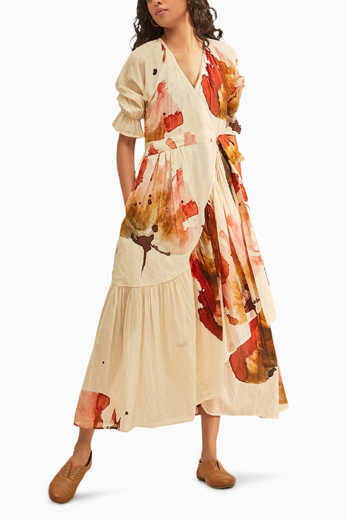 Off White Wild Poppy Wrap Dress