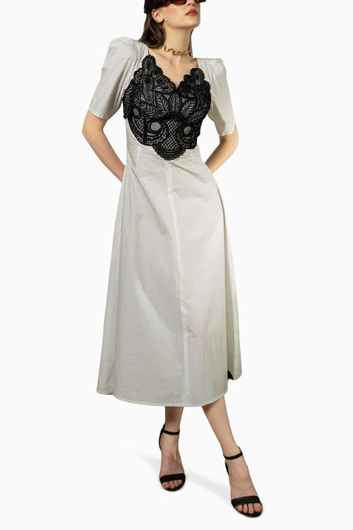 White Cotton & Mesh Black White Dress