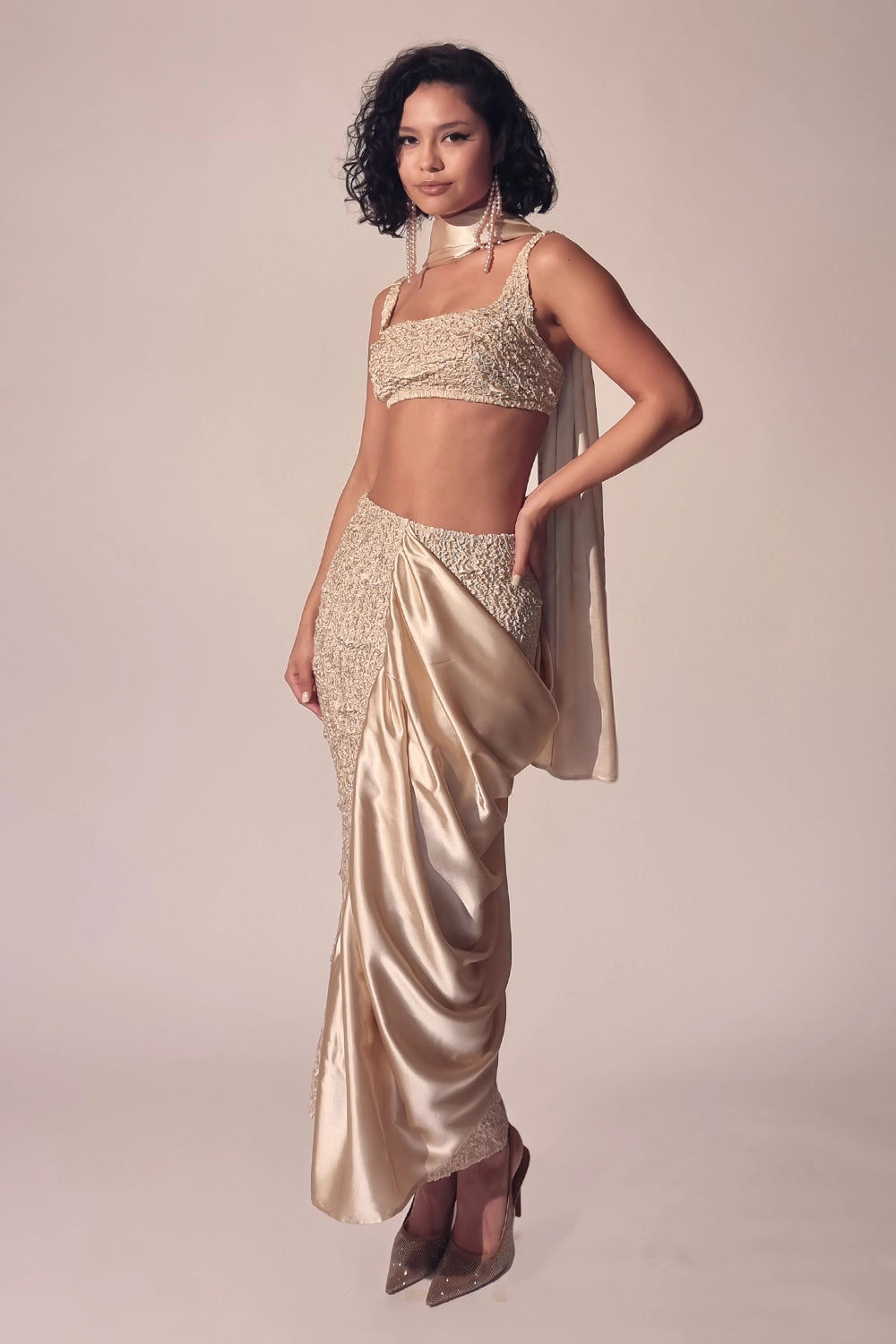 Alabaster Satin Pearl Bralette & Skirt Set