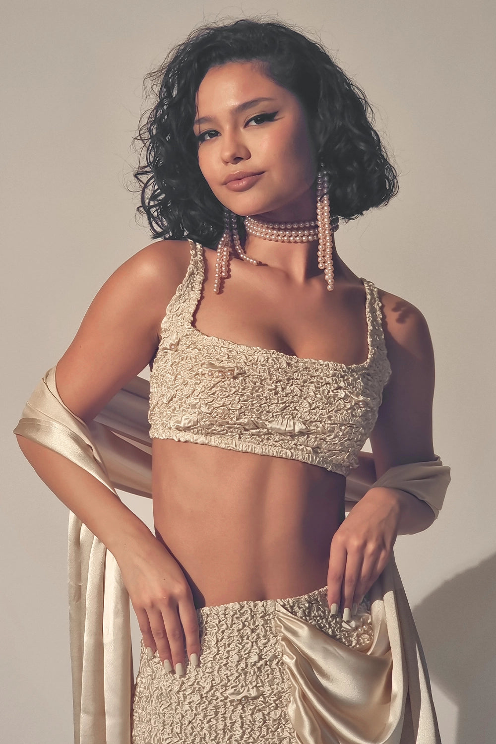 Alabaster Satin Pearl Bralette & Skirt Set