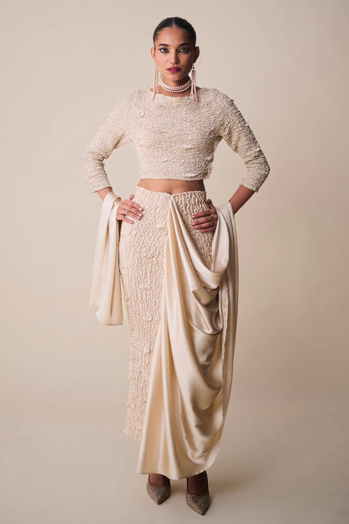 Alabaster Satin Pearl Top & Skirt Set