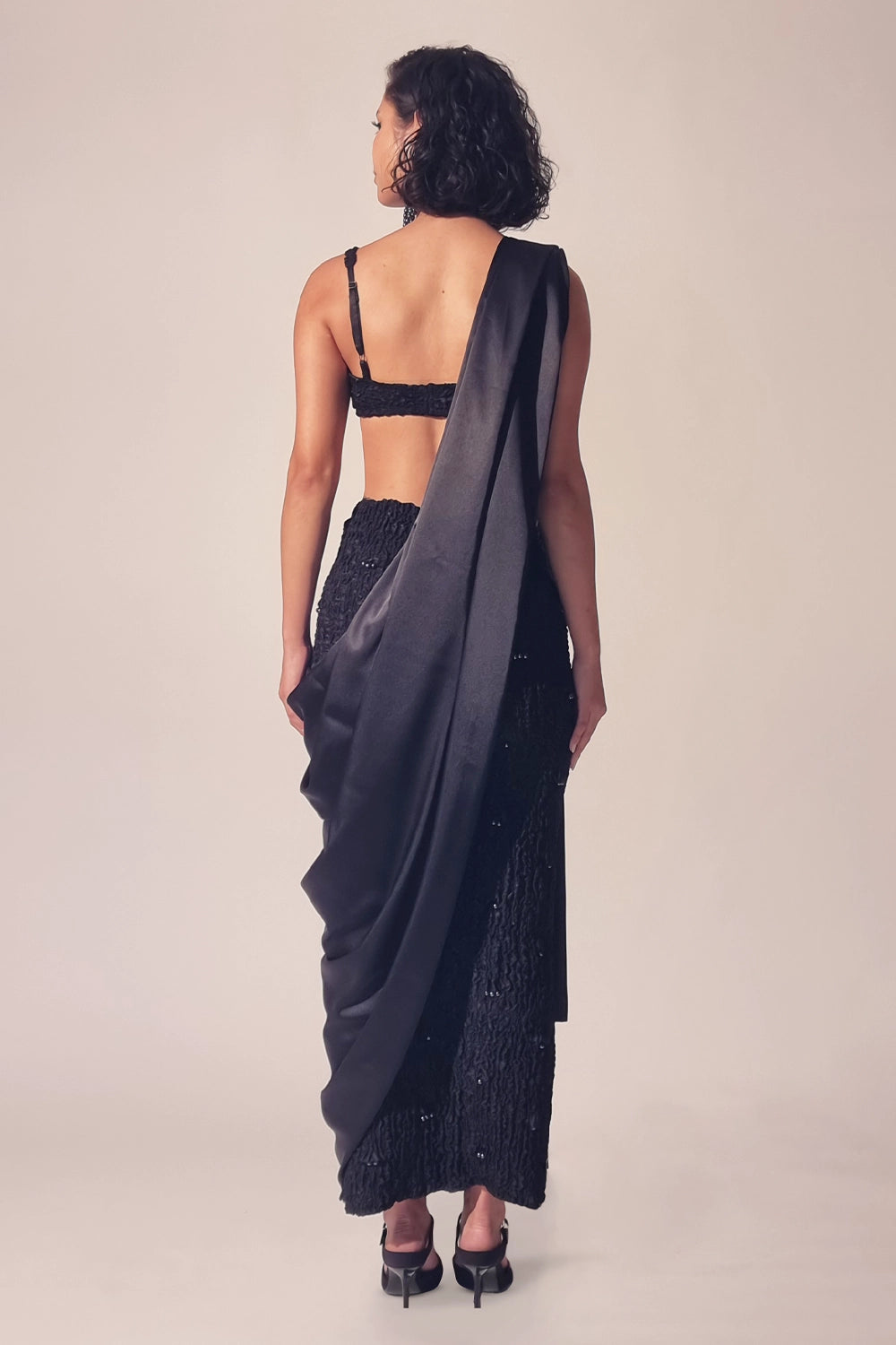 Black Satin Pearl Sari Skirt