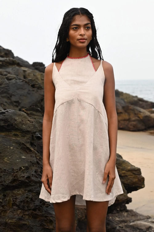 Zoe Beige Tie- Up Dress