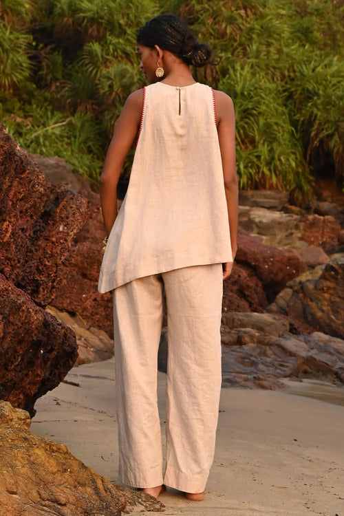Lauren Beige Halter Asymmetrical Top and Eri Elasticated Pants