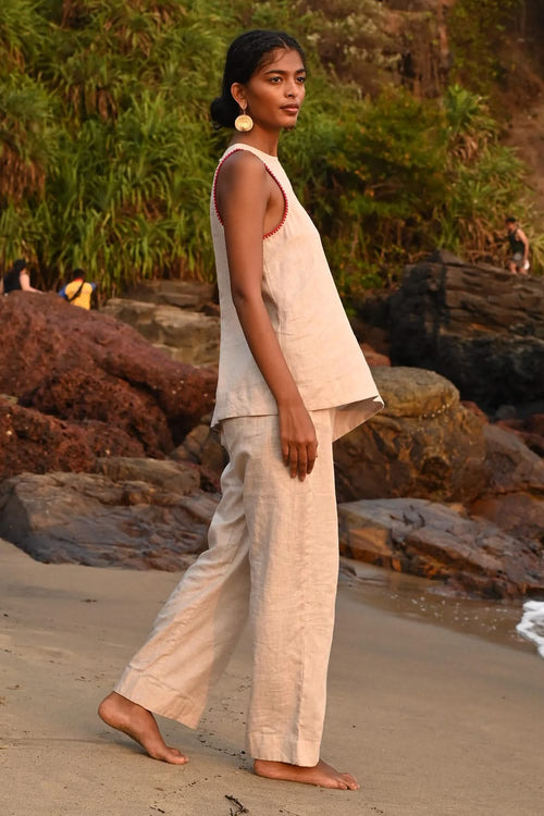 Lauren Beige Halter Asymmetrical Top and Eri Elasticated Pants
