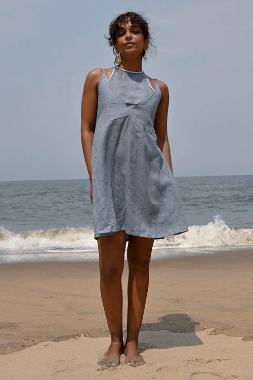 Zoe Tie- Up Blue Dress