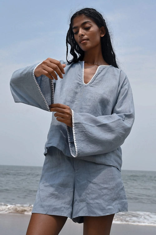 Arlo Long Sleeve Blue Top