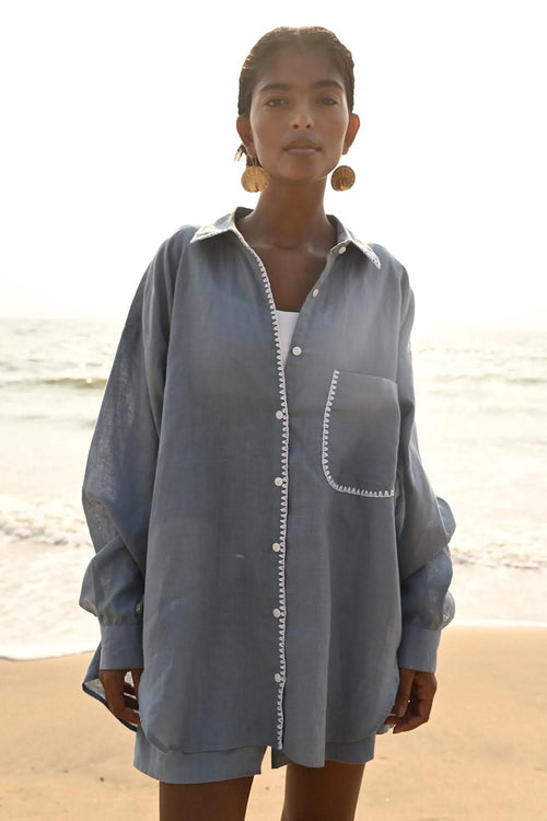 Blue Irena Embroidered Shirt