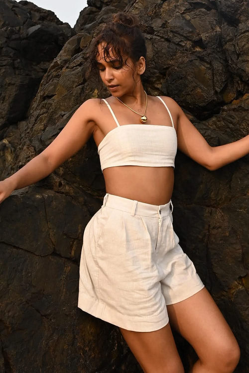Willow Beige Darted Shorts