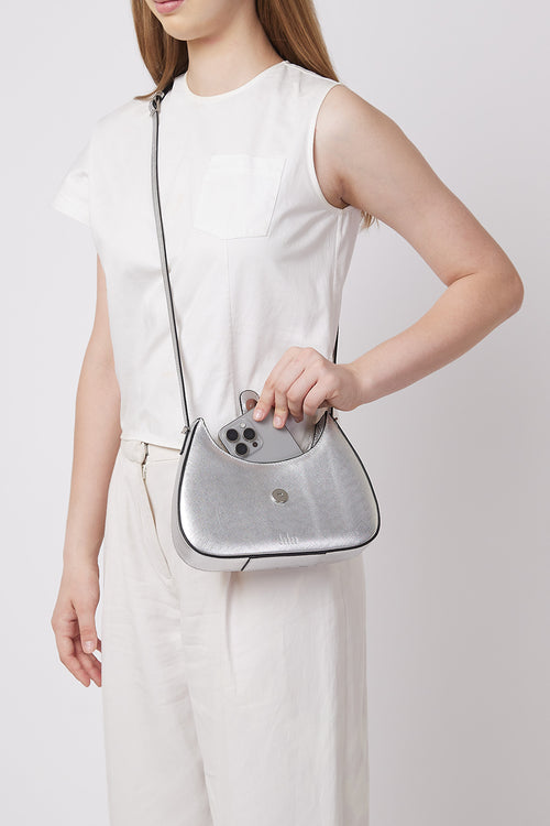 Leena Metallic Silver Mini Crossbody Bag