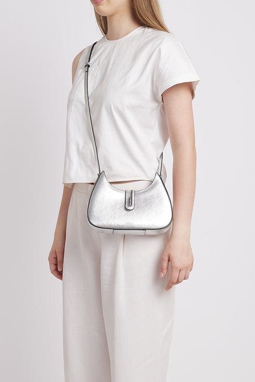 Leena Metallic Silver Mini Crossbody Bag