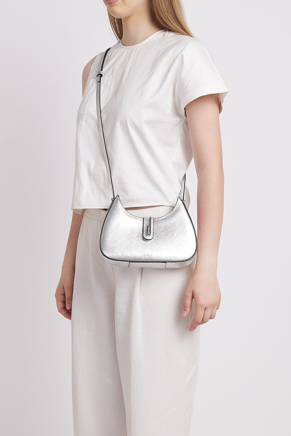 Leena Metallic Silver Mini Crossbody Bag