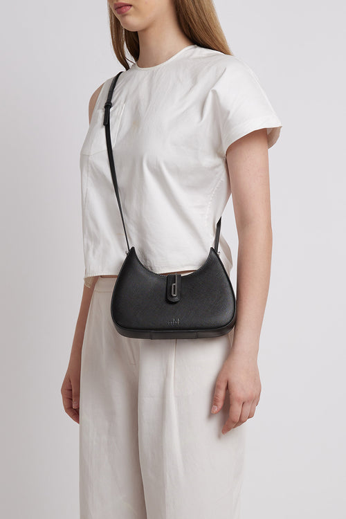 Leena Saffiano Black Mini Crossbody Bag