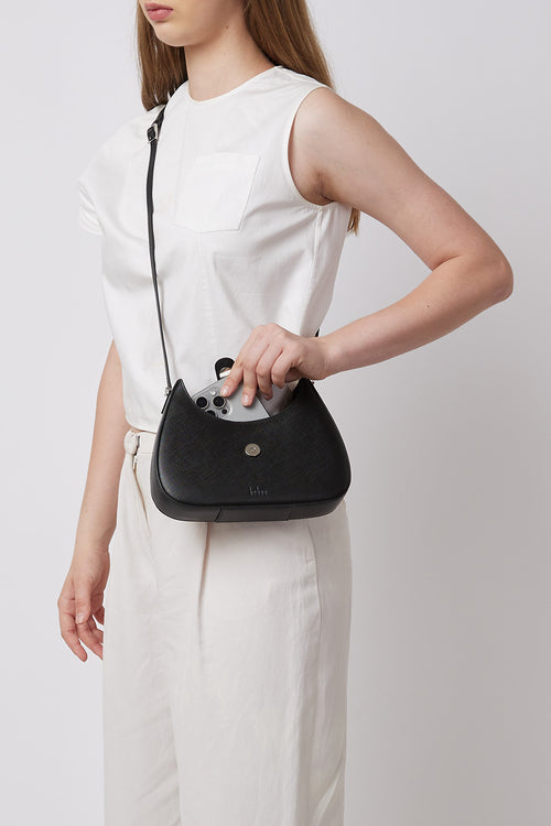 Leena Saffiano Black Mini Crossbody Bag