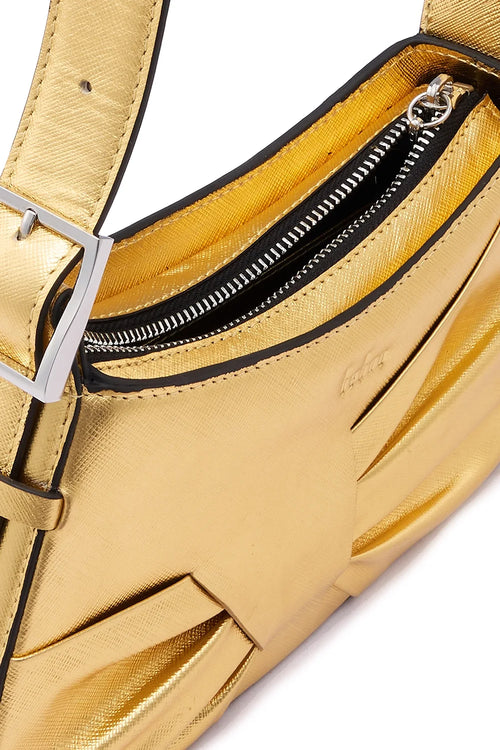 Leena Metallic Gold Mini Draped Shoulder Bag