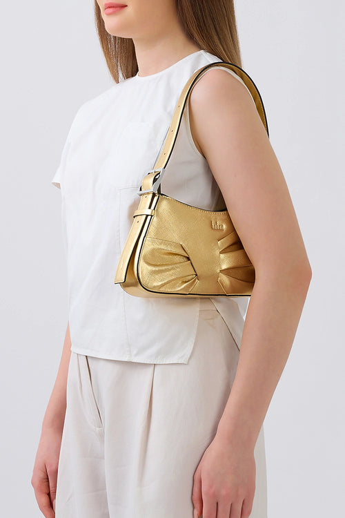 Leena Metallic Gold Mini Draped Shoulder Bag