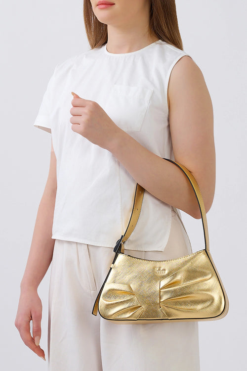 Leena Metallic Gold Mini Draped Shoulder Bag