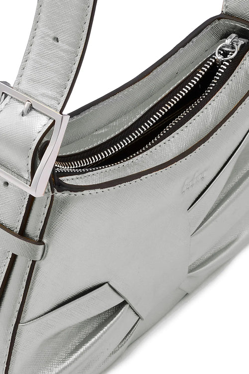 Leena Metallic Silver Mini Draped Shoulder Bag