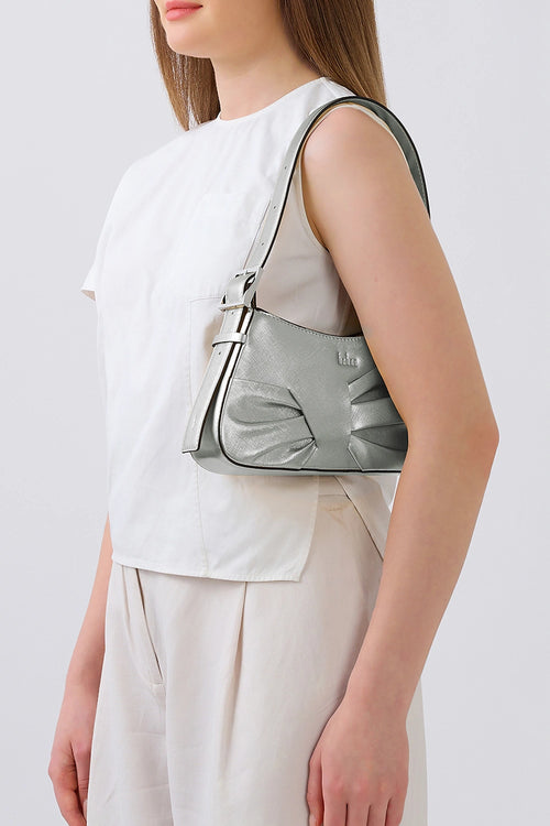 Leena Metallic Silver Mini Draped Shoulder Bag