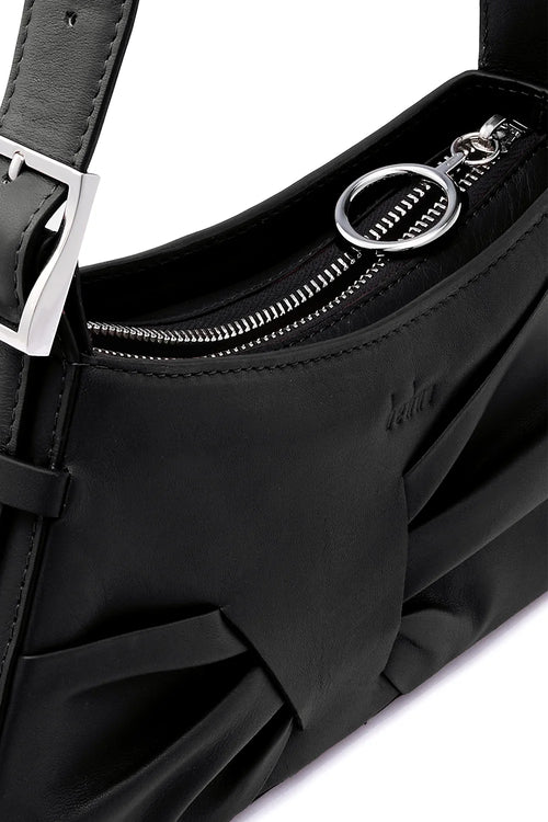 Leena Nappa Black Mini Draped Shoulder Bag