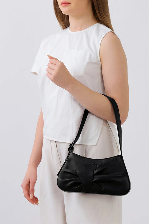Leena Nappa Black Mini Draped Shoulder Bag