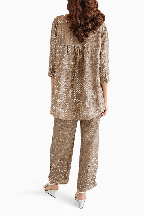 Nude Brown Raidaana Crushed Bandhani Coord Set