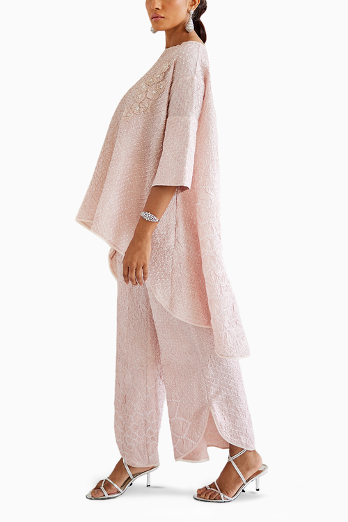 Pastel Pink Crushed Bandhani Coord Set