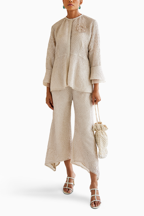 Ivory Bandhani Peplum Top with Wing Palazzos