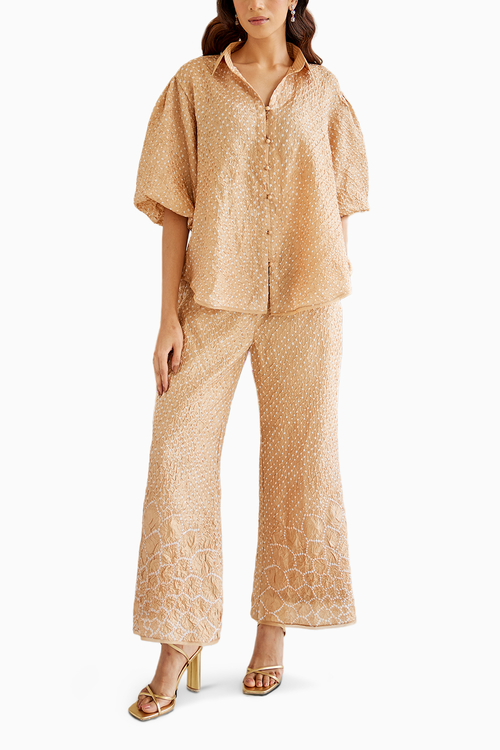 Blush Pink Bandhani Tulip Top with Palazoos