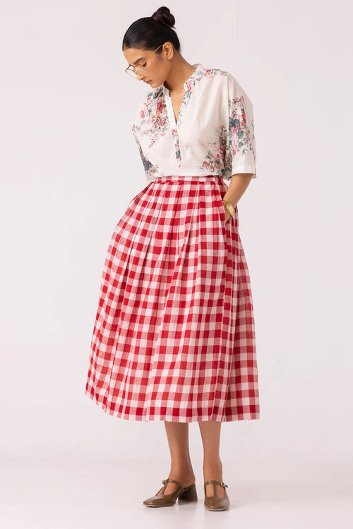 June Red Checkered Handwoven Skirt