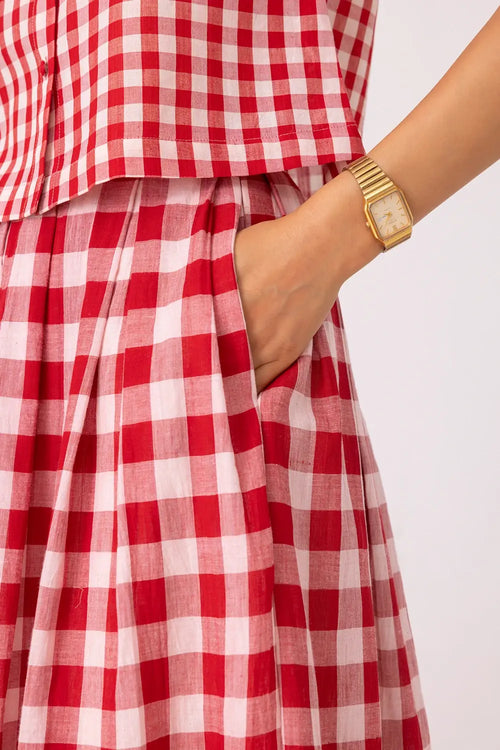 June Red Checkered Handwoven Skirt