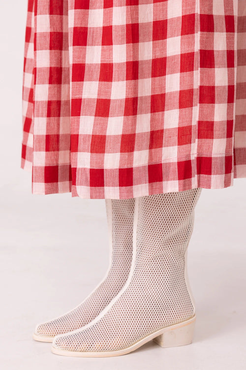June Red Checkered Handwoven Skirt
