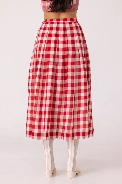 June Red Checkered Handwoven Skirt