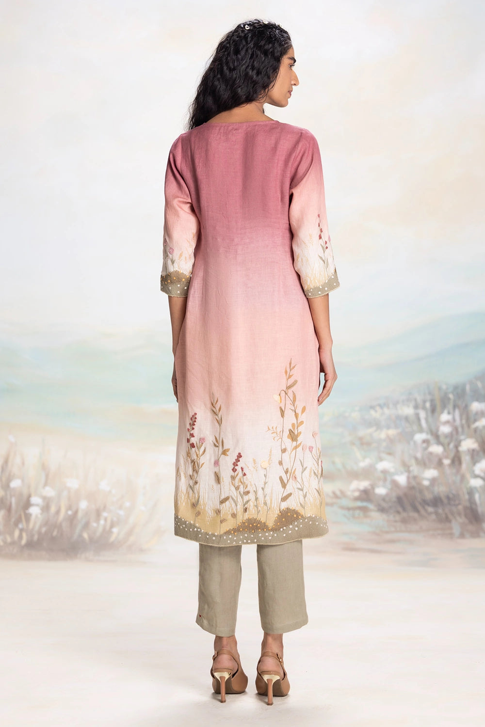 Sunrise pink Landscape Kurta Set