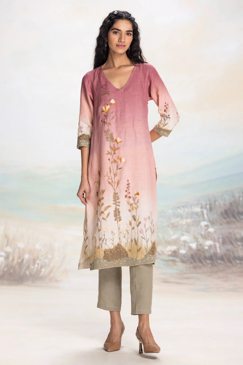 Sunrise pink Landscape Kurta Set