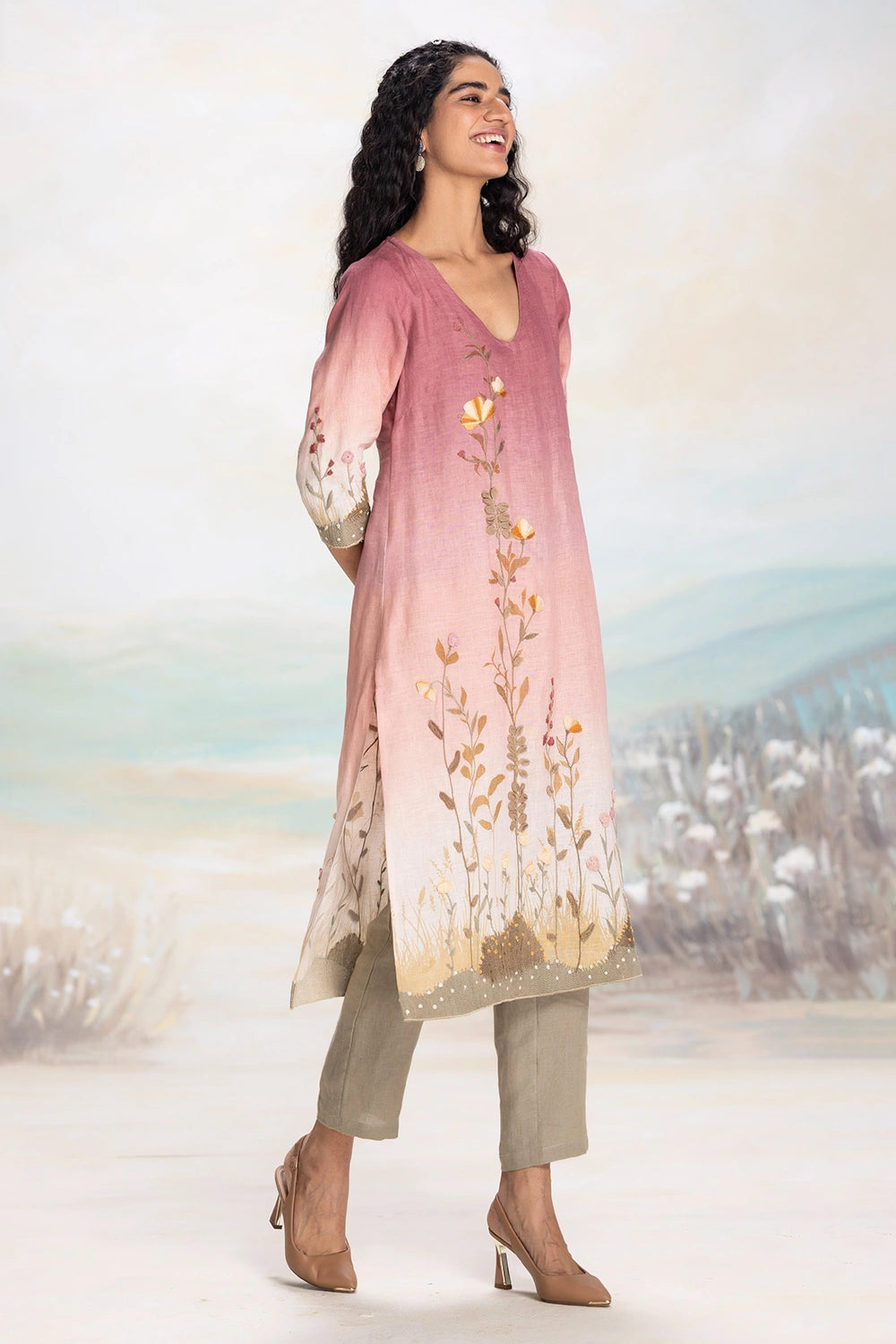 Sunrise pink Landscape Kurta Set