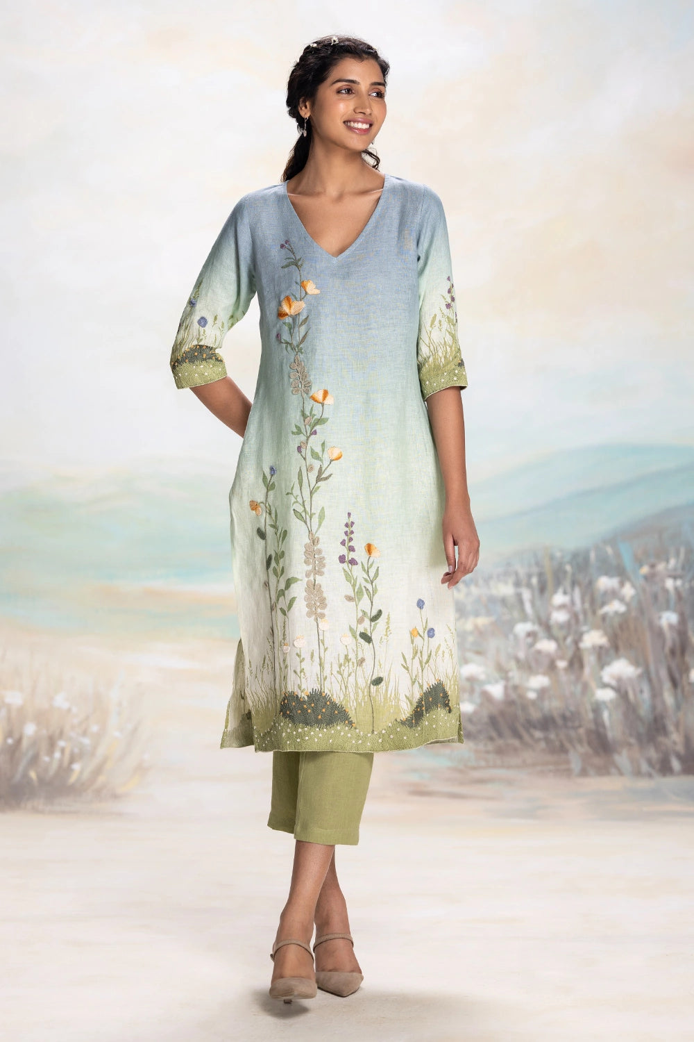 Sunset Blue Landscape Kurta Set