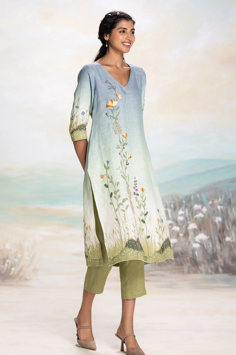 Sunset Blue Landscape Kurta Set