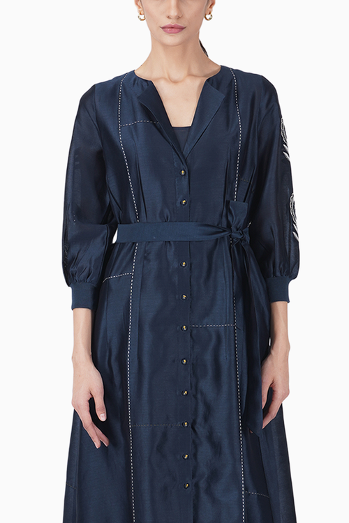 Embroidered Sleeve Hand Stitched Detail Dress