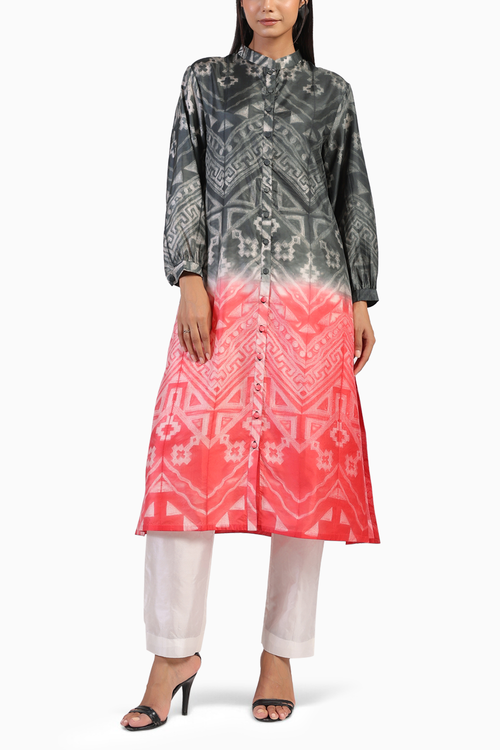 Tribal Front Open Ombre Shibori Kurta Set