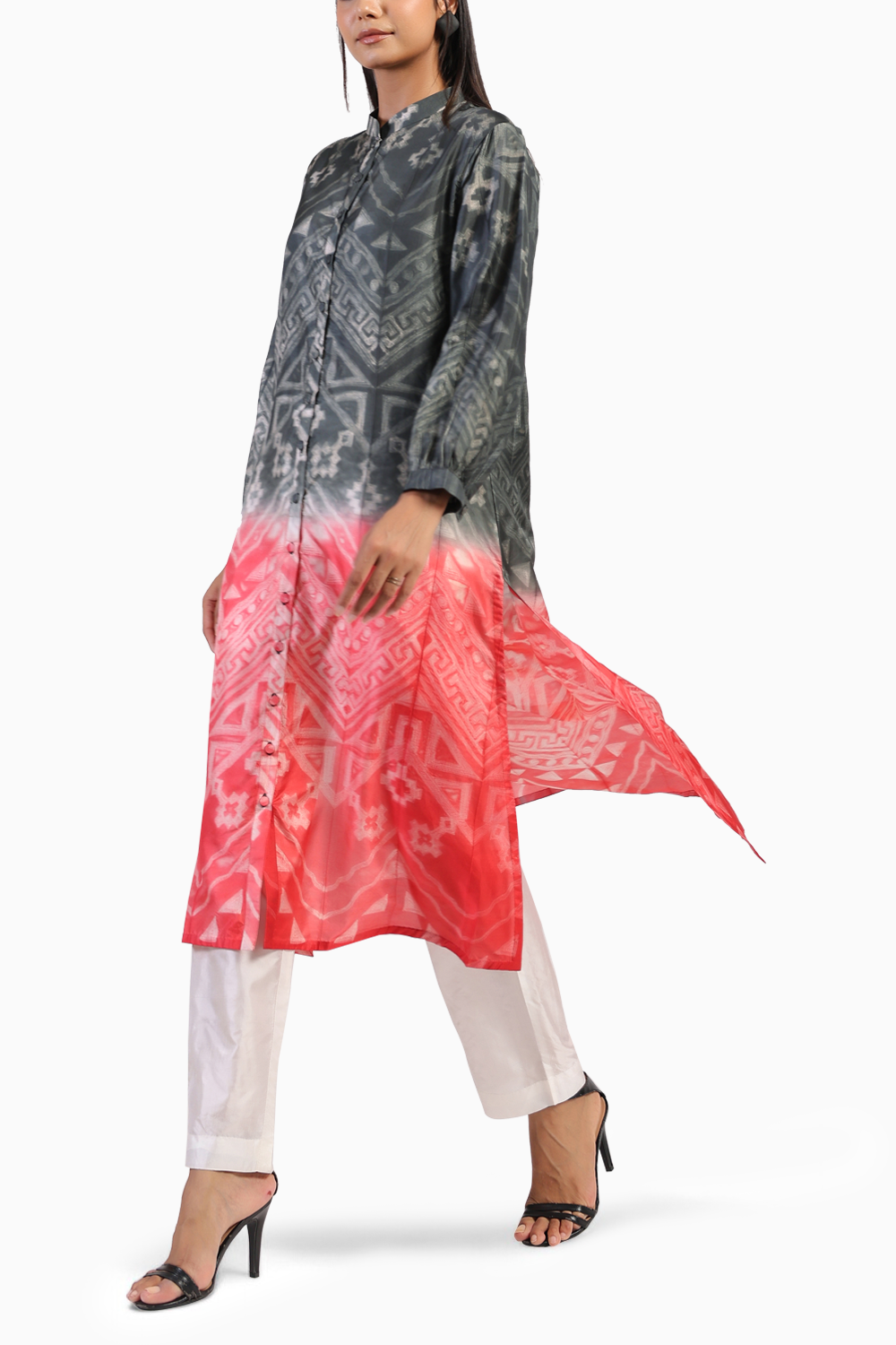 Tribal Front Open Ombre Shibori Kurta Set