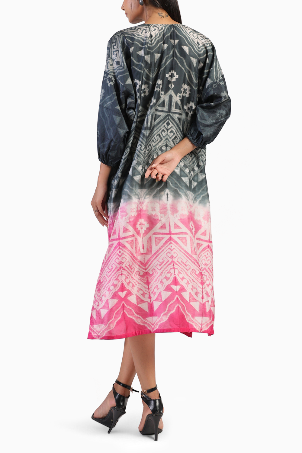 Tribal Black and Pink Ombre Shibori Kurta